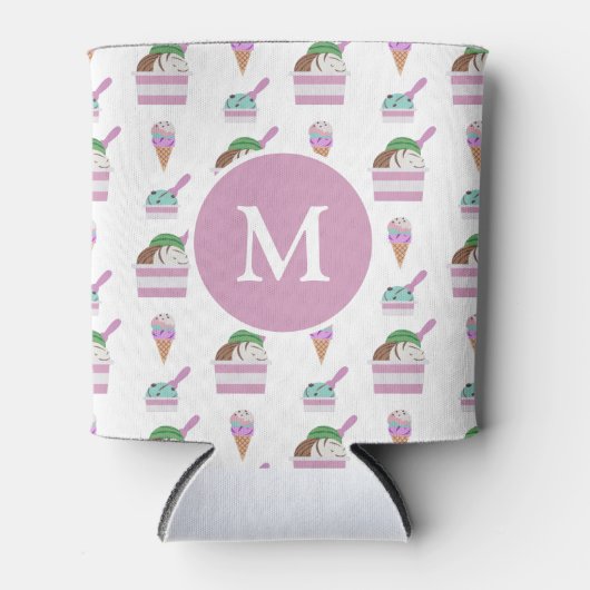 かわいいアイスクリームサマーパターンモノグラム 缶クーラー (正面)