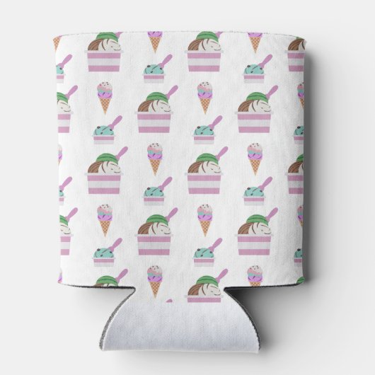 かわいいアイスクリームサマーパターンモノグラム 缶クーラー (裏面)