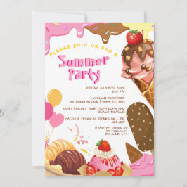 かわいいアイスクリームサマーパーティの招待状 招待状