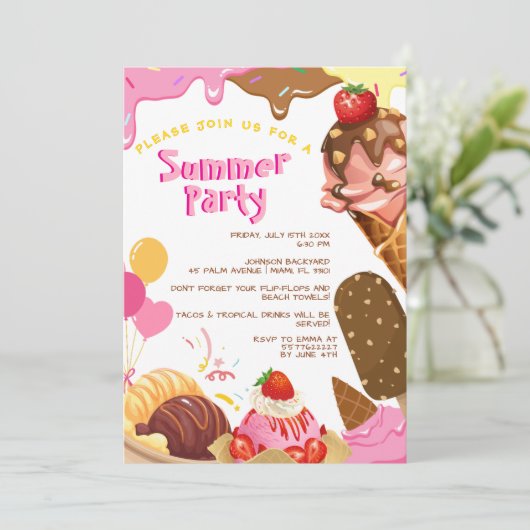かわいいアイスクリームサマーパーティの招待状 招待状 (スタンド正面)