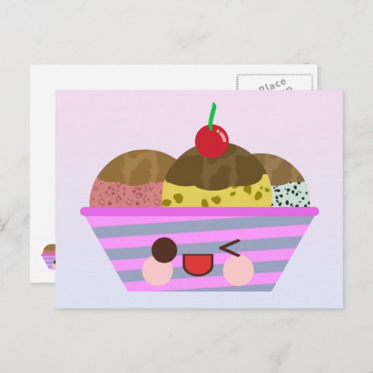 かわいいアイスクリームサンデーのフレーバー美味しい ポストカード (正面/裏面)