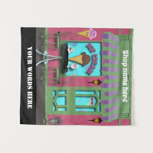 かわいいアイスクリームショップ名前とメッセージタペストリーを追加 タペストリー (正面(横))