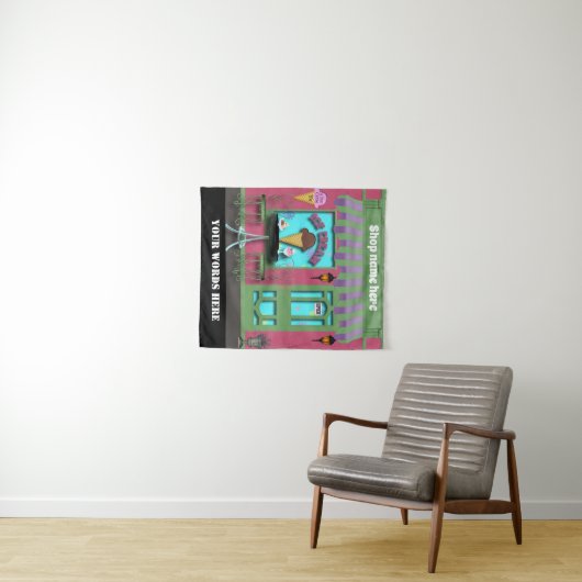 かわいいアイスクリームショップ名前とメッセージタペストリーを追加 タペストリー (インサイチュ(横))