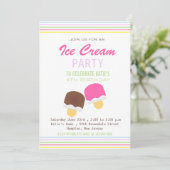 かわいいアイスクリームストライプと誕生日パーティー招待状 招待状 (スタンド正面)