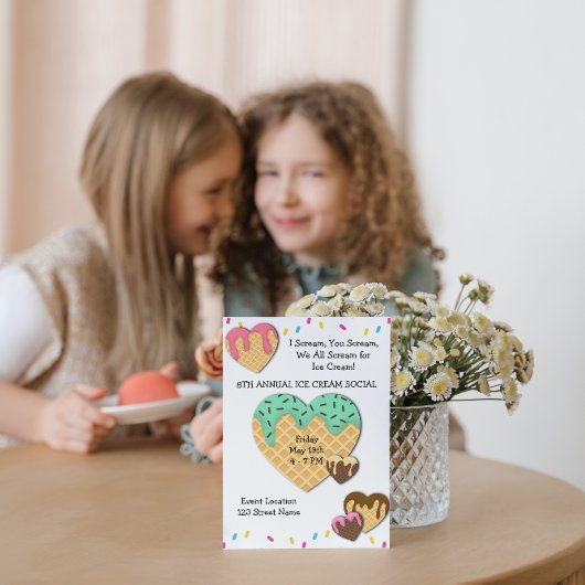 かわいいアイスクリームソーシャルパーティーの招待状 招待状