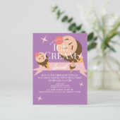かわいいアイスクリームソーシャルフライヤー招待状パープル ポストカード (スタンド正面)