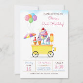 かわいいアイスクリームトラックの誕生日 招待状 (正面)