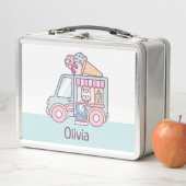 かわいいアイスクリームトラックバニーとペンギンの女の子の名前  メタルランチボックス (インサイチュ)