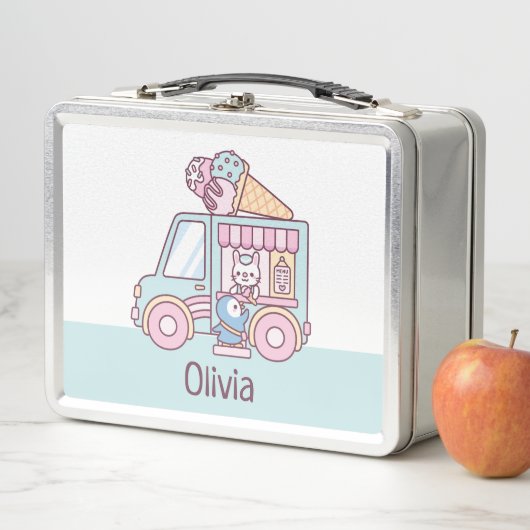 かわいいアイスクリームトラックバニーとペンギンの女の子の名前  メタルランチボックス (インサイチュ)