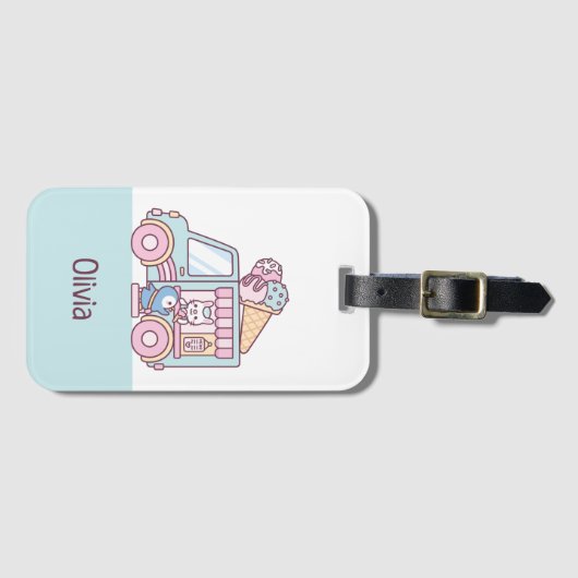 かわいいアイスクリームトラックバニーとペンギン ラゲッジタグ (正面横)