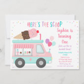 かわいいアイスクリームトラック誕生日 招待状 (正面)