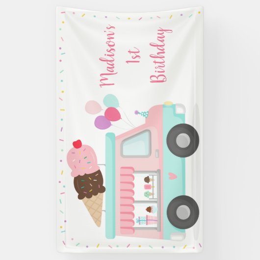 かわいいアイスクリームトラック誕生日 横断幕 (縦)