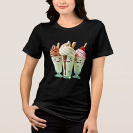 かわいいアイスクリームトリオ 甘いデザートキャラクター トライブレンドＴシャツ