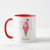 かわいいアイスクリームバレンタインハートハンド図解入りの、写真付きの- マグカップ (左)