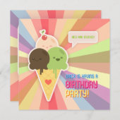 かわいいアイスクリームバースデーパーティーの招待 招待状 (正面/裏面)