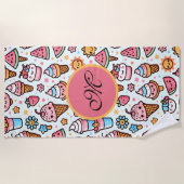 かわいいアイスクリームパターパーソナライズされたンの夏 ビーチタオル (正面)