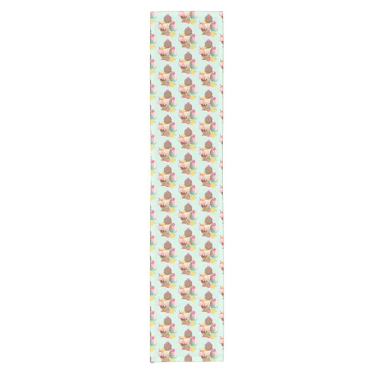 かわいいアイスクリームパターン ショートテーブルランナー (正面)