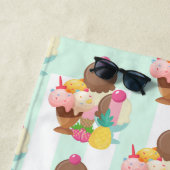 かわいいアイスクリームパターン ビーチタオル (インサイチュ)