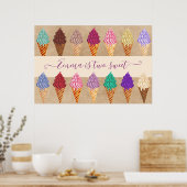 かわいいアイスクリームパーティーベビーガール2年誕生日 ポスター (キッチン)