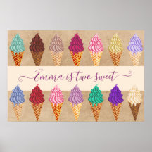 かわいいアイスクリームパーティーベビーガール2年誕生日