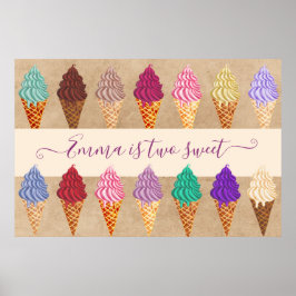 かわいいアイスクリームパーティーベビーガール2年誕生日 ポスター