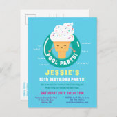 かわいいアイスクリームプールパーティーキッズサマーバースデー インビテーションポストカード (正面/裏面)