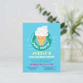 かわいいアイスクリームプールパーティーキッズサマーバースデー インビテーションポストカード (スタンド正面)