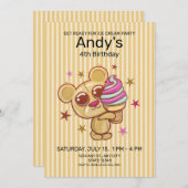 かわいいアイスクリームベア4th子供の誕生日招待状 (正面/裏面)