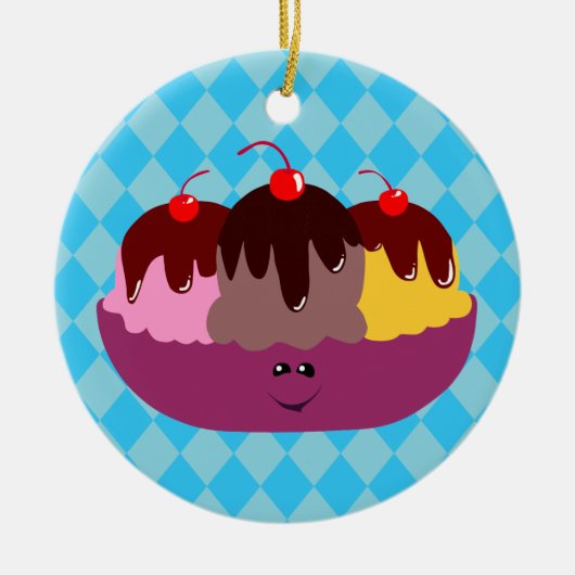 かわいいアイスクリームボウル セラミックオーナメント (正面)