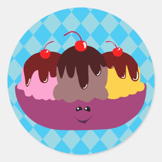 かわいいアイスクリームボウル ラウンドシール (正面)