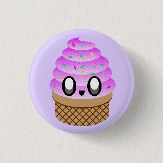 かわいいアイスクリームラズベリーコーンピンボタン 缶バッジ (正面)
