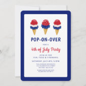 かわいいアイスクリームレッド、ホワイト、ブルー7月4日 招待状 (正面)