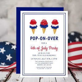 かわいいアイスクリームレッド、ホワイト、ブルー7月4日 招待状