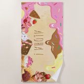 かわいいアイスクリーム名前をカスタムするビーチタオル ビーチタオル (正面)