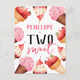 かわいいアイスクリーム女の子2nd誕生日パーティー インビテーションポストカード