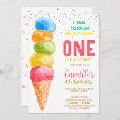 かわいいアイスクリーム年齢の誕生日パーティーの招待 招待状 (正面/裏面)