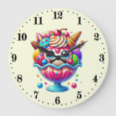 かわいいアイスクリーム愛好家 ラージ壁時計 (正面)