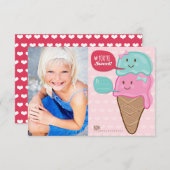かわいいアイスクリーム教室キッズバレンタイン写真 招待状 (正面/裏面)