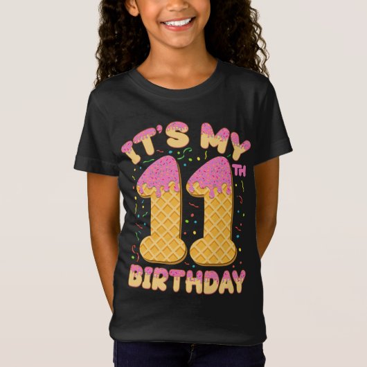 かわいいアイスクリーム私の11誕生日11歳の女の子 Tシャツ (正面)