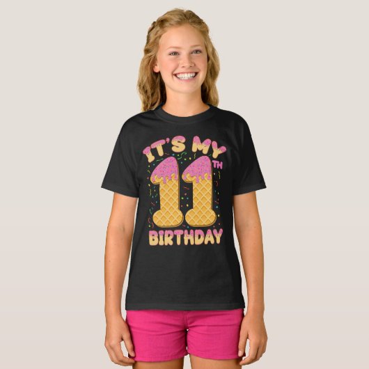 かわいいアイスクリーム私の11誕生日11歳の女の子 Tシャツ (正面フル)