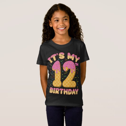かわいいアイスクリーム私の12誕生日12歳の女の子 Tシャツ (正面フル)