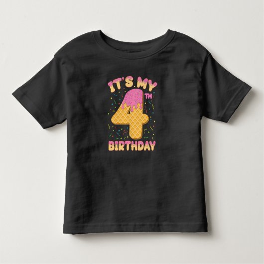 かわいいアイスクリーム私の4歳の誕生日4歳の女の子 トドラーTシャツ (正面)