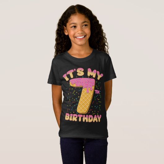 かわいいアイスクリーム私の7誕生日7年女の子 Tシャツ (正面フル)