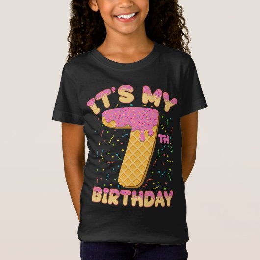 かわいいアイスクリーム私の7誕生日7年女の子 Tシャツ (正面)