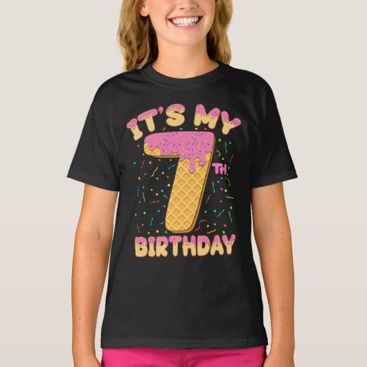 かわいいアイスクリーム私の7誕生日7年女の子 Tシャツ (正面)
