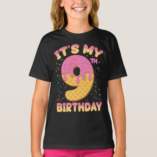 かわいいアイスクリーム私の9誕生日9年女の子 Tシャツ (正面)