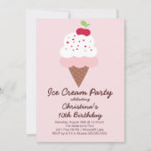 かわいいアイスクリーム誕生日パーティーの招待 招待状 (正面)