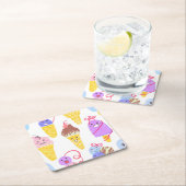 かわいいアイスクリーム、かわいい、シームレスなパターン。 スクエアペーパーコースター (インサイチュ)