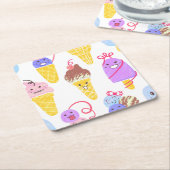 かわいいアイスクリーム、かわいい、シームレスなパターン。 スクエアペーパーコースター (アングル)