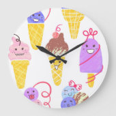 かわいいアイスクリーム、かわいい、シームレスなパターン。 ラージ壁時計 (正面)